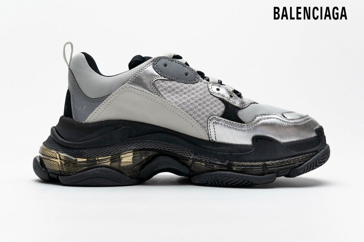 Balenciaga Triple S men's shoes  women sneakers Clear Sole Sneaker Silver Grey Black Red Logo