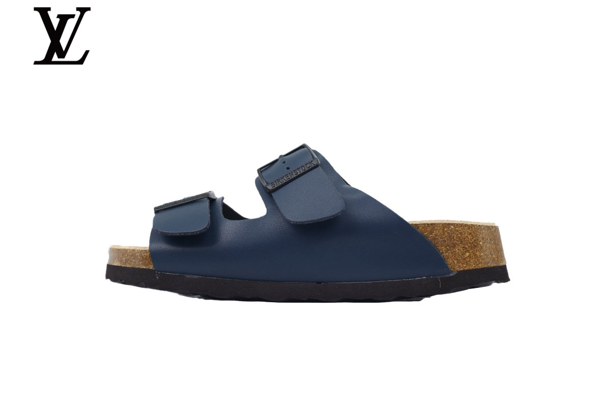louis vuitton shoes for man  women Birkenstock Arizona Double Strap Slide Sandal – Navy Smooth Leather