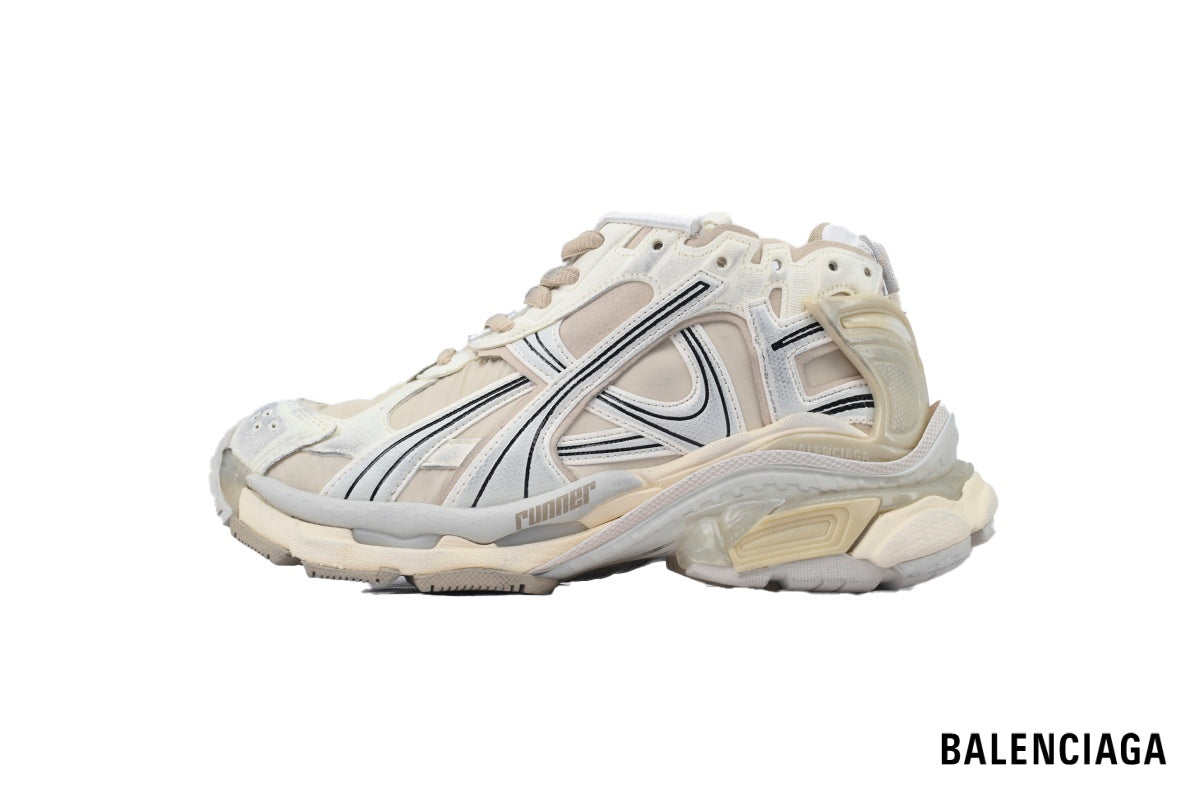 Balenciaga Runner men's shoes  women sneakers – Beige & White
