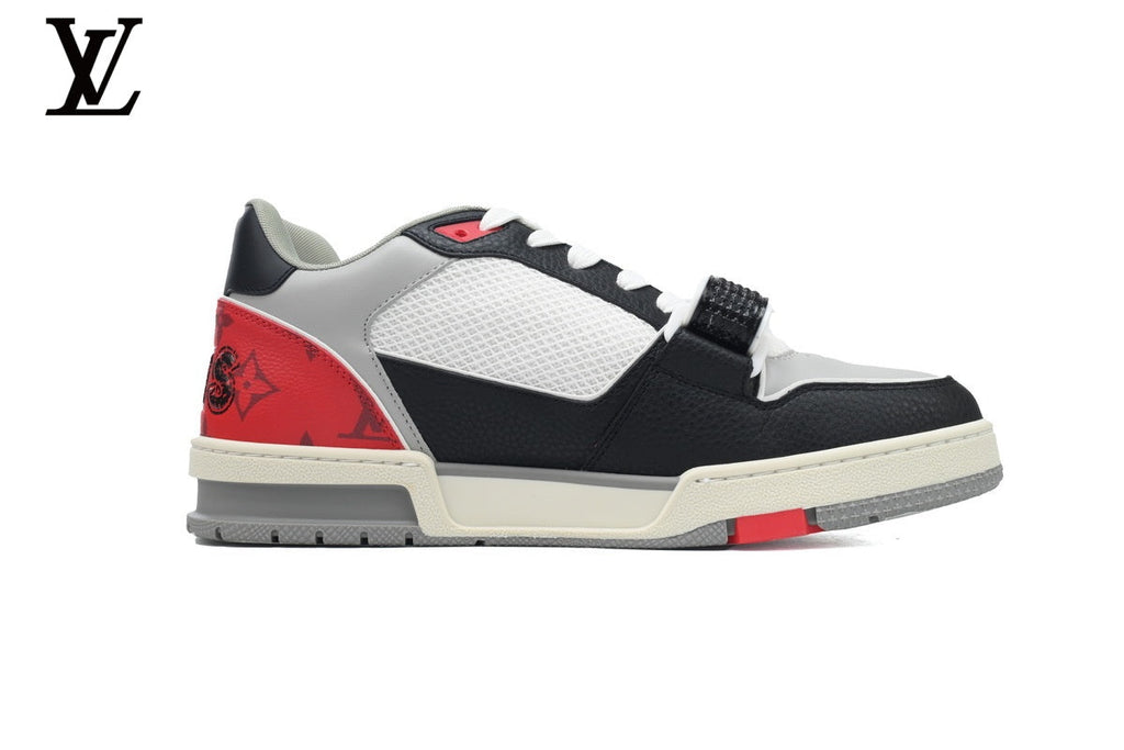 Louis Vuitton Trainer  shoes for man  women Sneaker – Black, White & Red Mesh