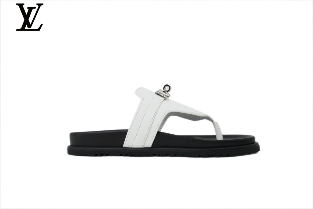 Louis Vuitton Flip Flop Sandal in White with Metal Buckle