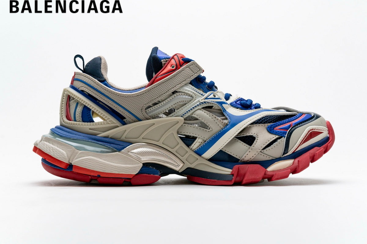 Balenciaga Track men's shoes  women sneakers - Beige, Blue & Red