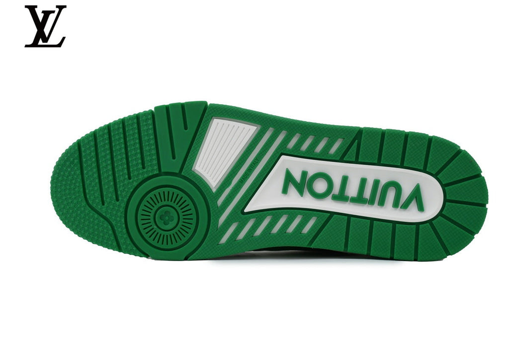 Louis Vuitton LV shoes for man  women Trainer Sneaker – Green & White Monogram
