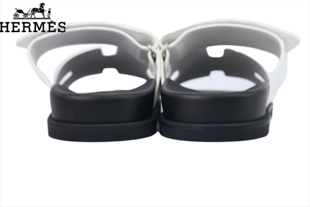 Hermès Black Leather Double-Strap Adjustable Slide Sandal