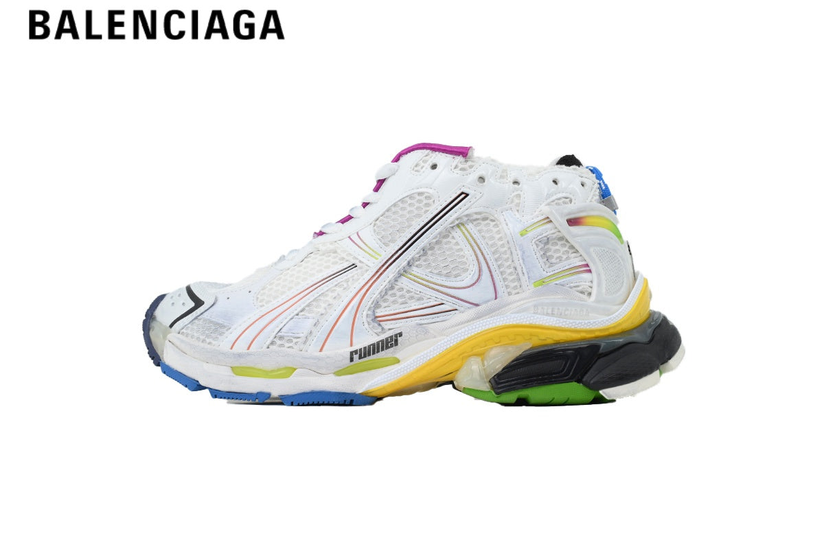 Balenciaga Runner Mid Sneaker — White Mesh & Multi-Color Synthetic Overlays