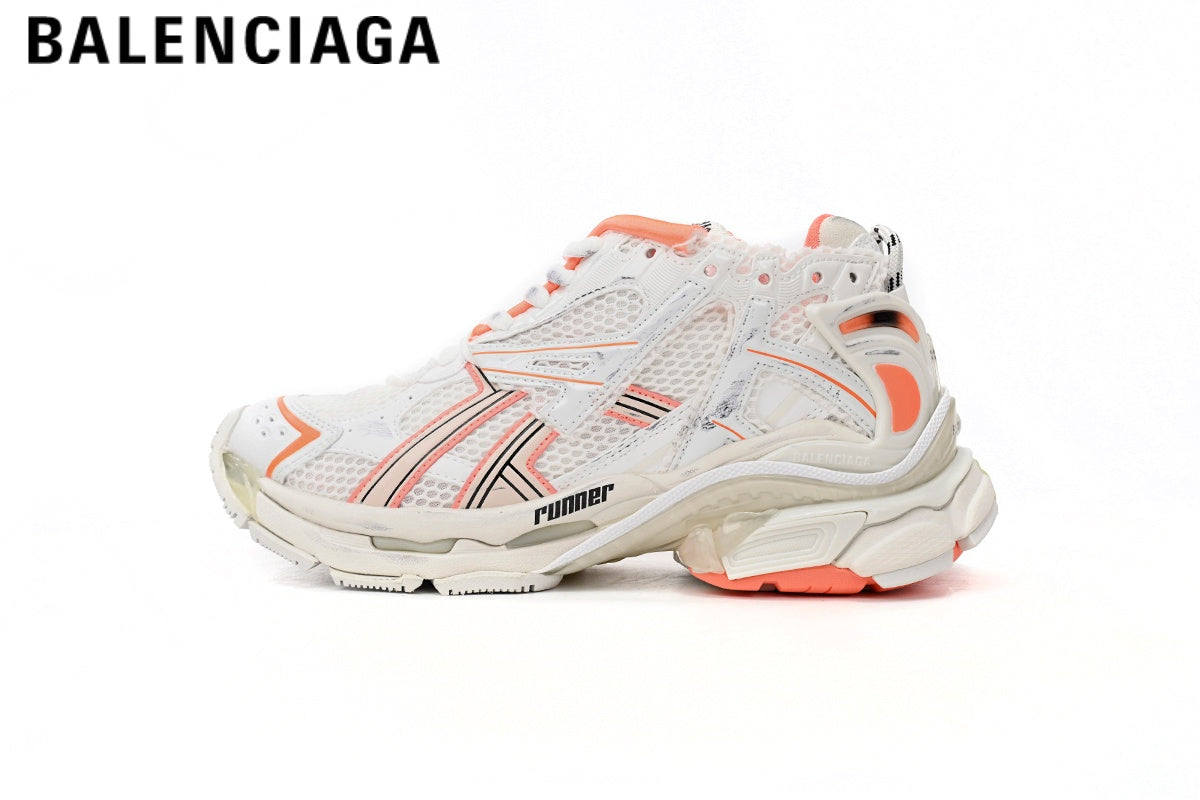 Balenciaga Runner men's shoes  women sneakers — White / Orange