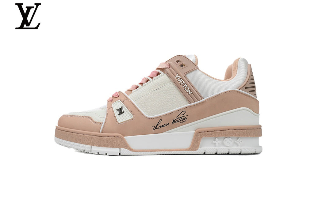 Louis Vuitton LV shoes for man  women Trainer Sneaker – Pink & White