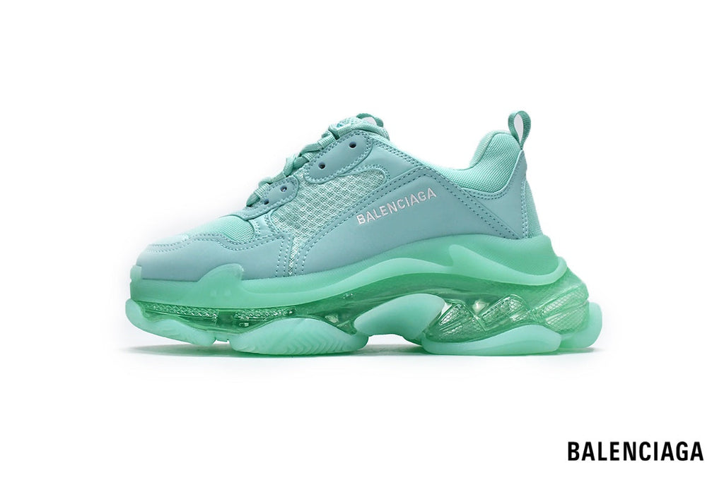 Balenciaga Triple S men's shoes  women sneakers – Mint Green & Clear Sole