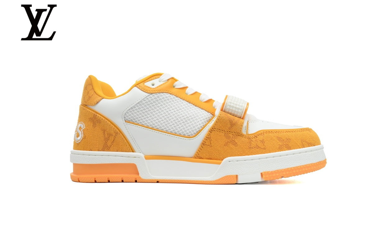 Louis Vuitton Trainer shoes for man  women Sneakers – Orange & White