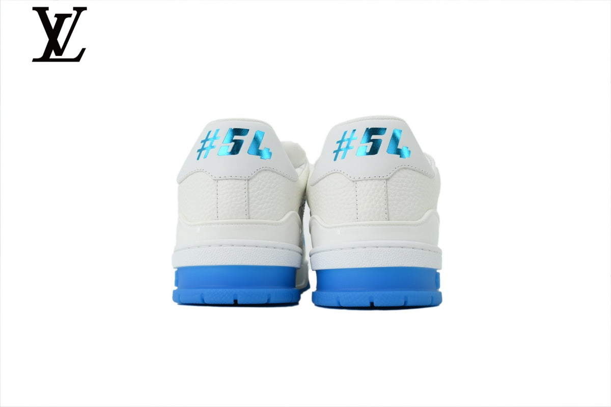 Louis Vuitton  shoes for man  women  Trainer Sneaker – White, Blue & Rhinestone