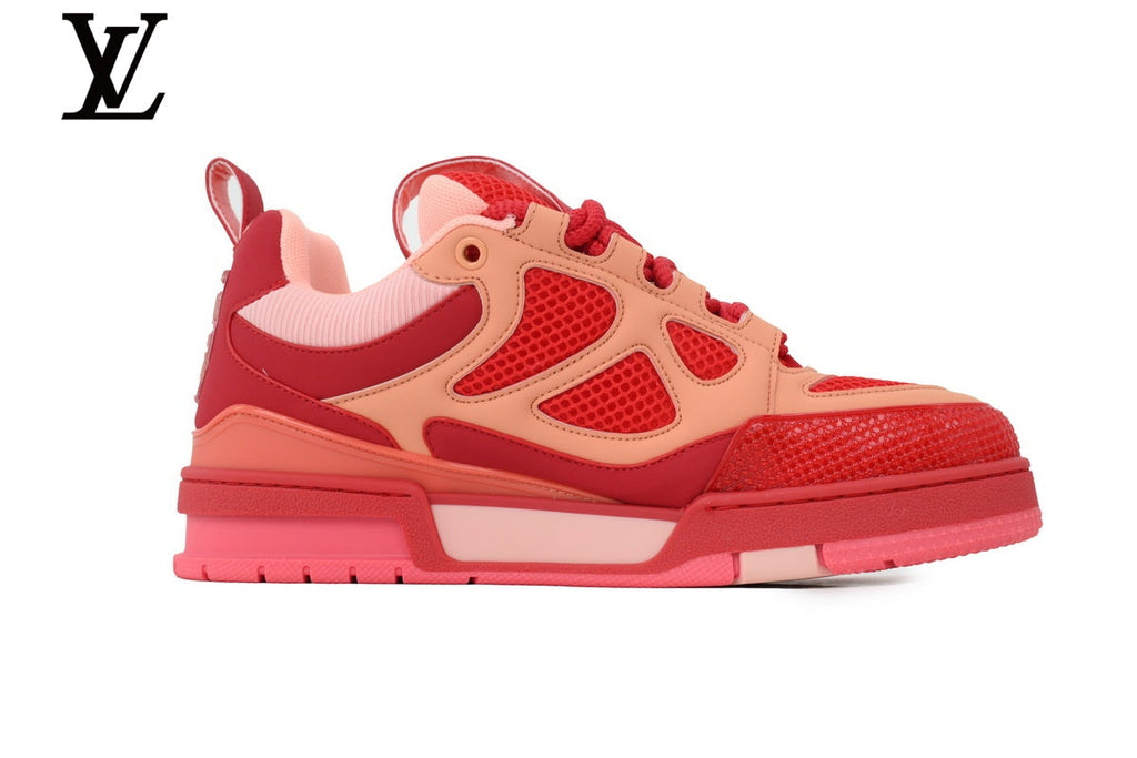 Louis Vuitton Trainer  shoes for man  women Sneaker – Red & Peach Mesh & Leather