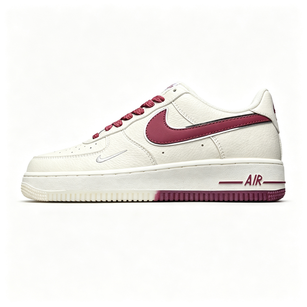 Nike Air Force 1 '07 Low Custom – Sail / Burgundy Double Swoosh & Gradient Outsole