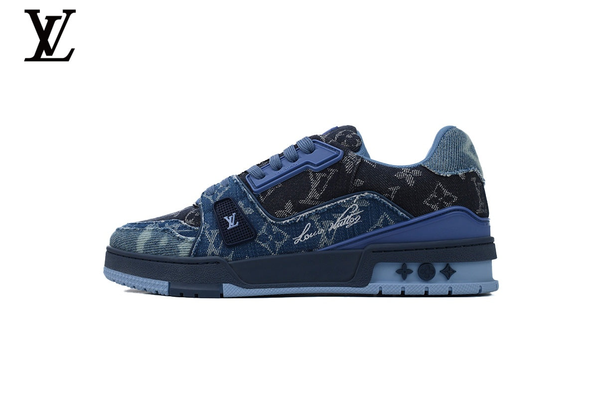 Louis Vuitton Trainer  shoes for man  women Sneaker – Blue Denim Monogram