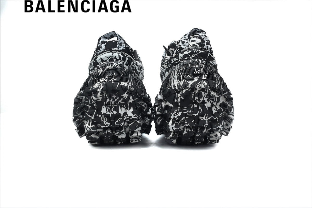 Balenciaga Graffiti Defender Sneakers in Black and White