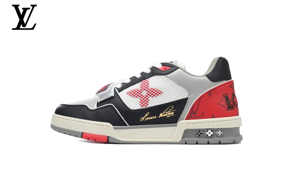 Louis Vuitton Trainer  shoes for man  women Sneaker – Black, White & Red Mesh