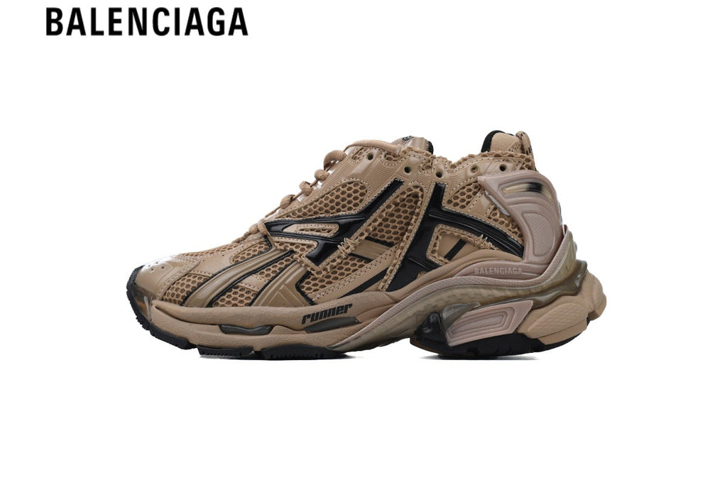 Balenciaga Runner men's shoes  women sneakers — Beige Mesh & Black Synthetic Overlays