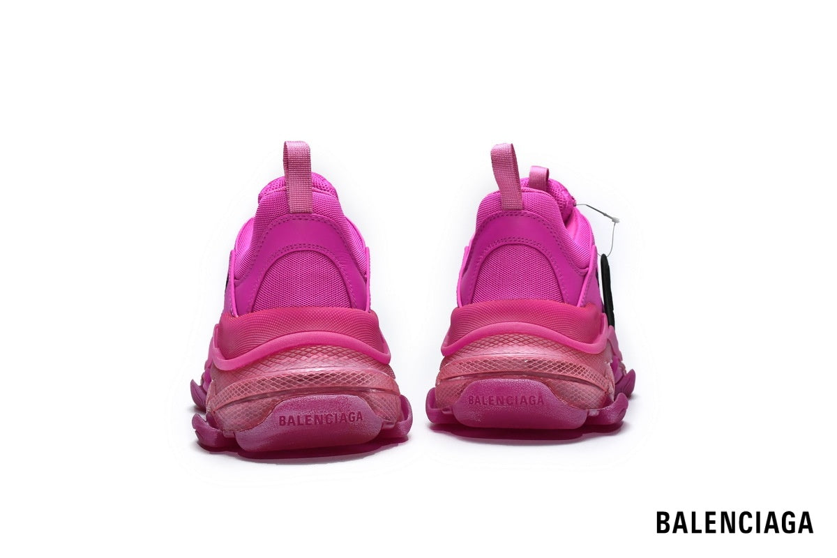 Balenciaga Triple S men's shoes  women sneakers – Fuchsia & Clear Sole