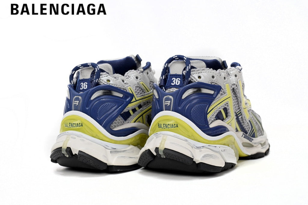 Balenciaga Runner men's shoes  women sneakers — White, Blue & Yellow