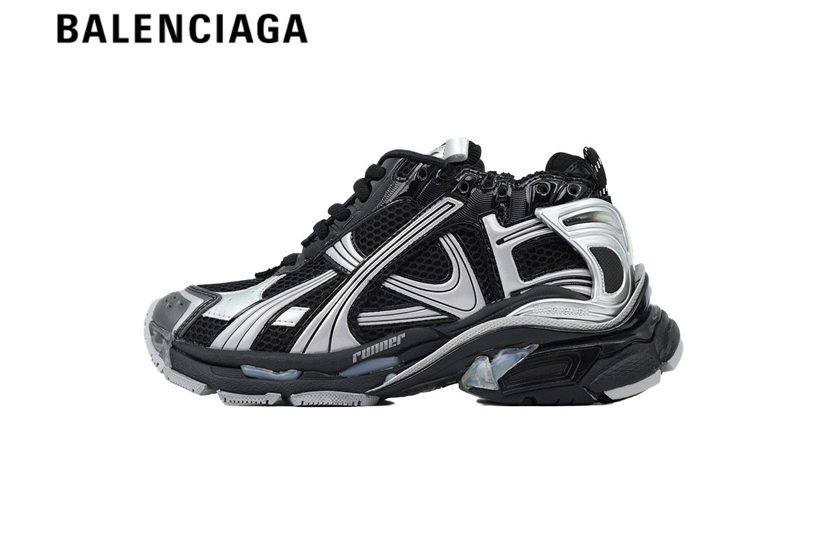Balenciaga Runner men's shoes  women sneakers Black Silver