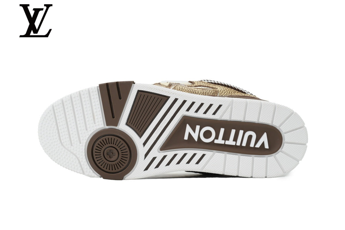 Louis Vuitton shoes for man  women Skate Sneakers – Brown Snake Print