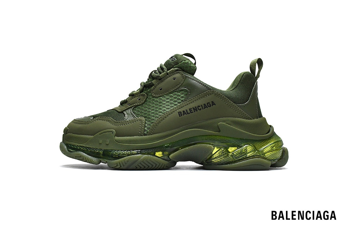 Balenciaga Triple S men's shoes  women sneakers – Olive Green & Clear Sole
