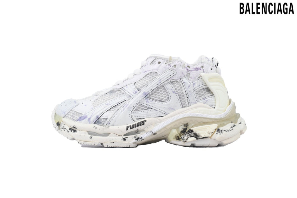 Balenciaga Runner men's shoes  women sneakers – White & Purple Splatter