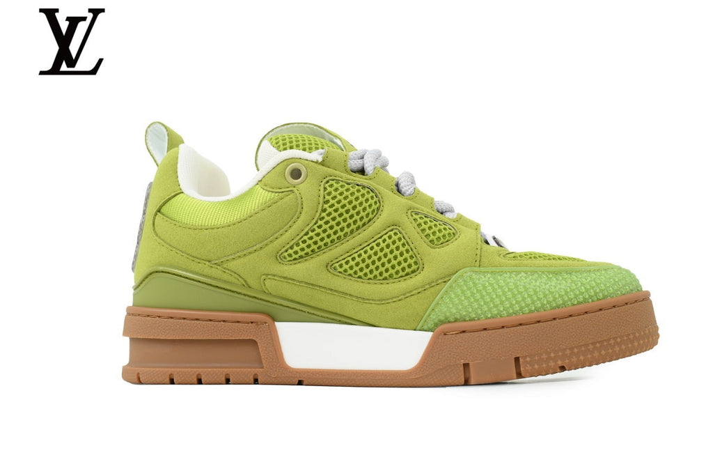 Louis Vuitton Trainer  shoes for man  women Sneaker – Olive Green Suede & Mesh with Gum Sole