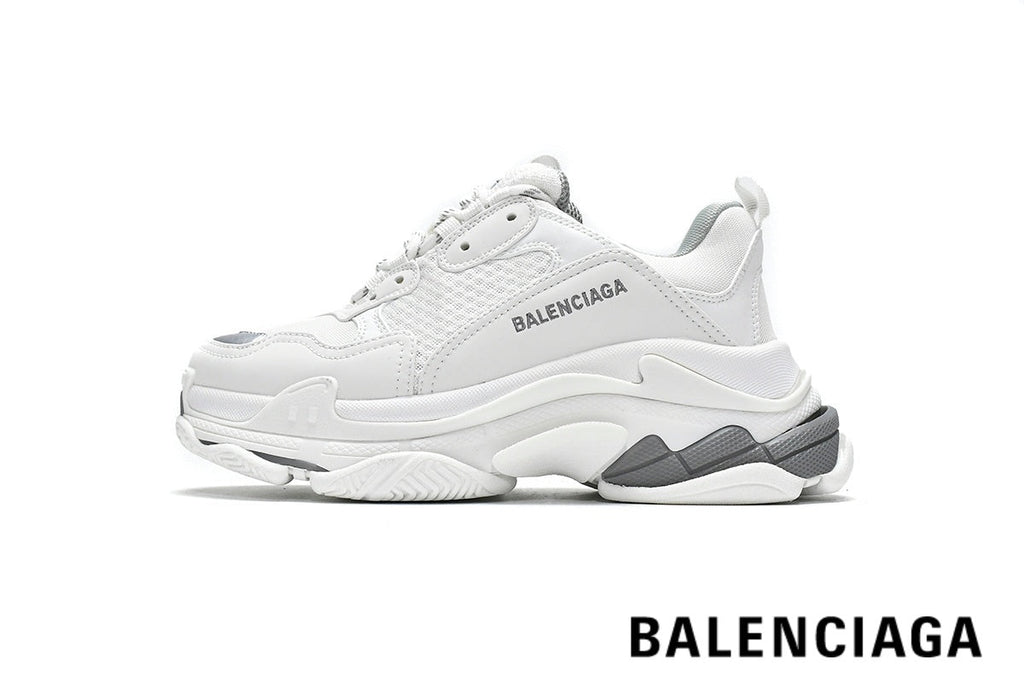 Balenciaga Triple S men's shoes  women sneakers – White & Grey