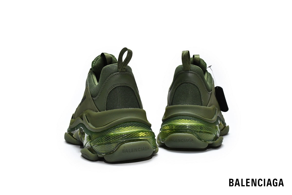 Balenciaga Triple S men's shoes  women sneakers – Olive Green & Clear Sole