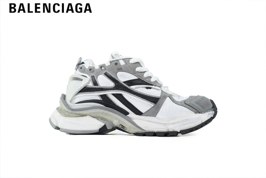 Balenciaga Runner Mid Sneaker — White Mesh, Black & Grey Synthetic Overlays