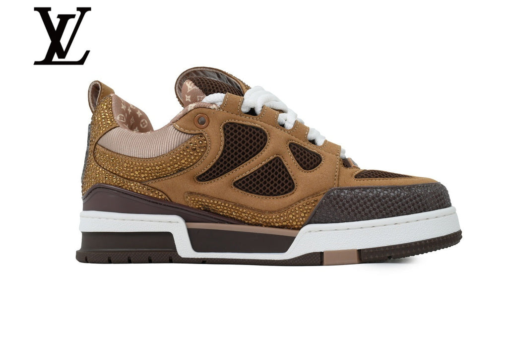 Louis Vuitton shoes for man  women Skate Sneakers - Brown Rhinestone