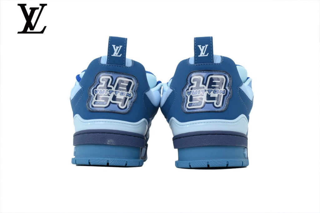 Louis Vuitton Trainer  shoes for man  women Sneaker – Light Blue & Dark Blue Mesh & Leather