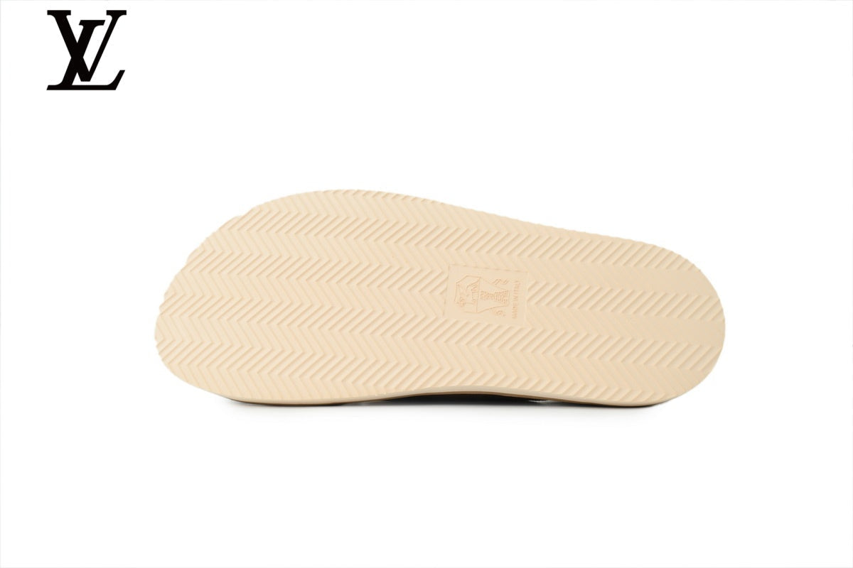 Louis Vuitton Cross Strap Slide Sandal – Brown Suede Leather & Beige Footbed