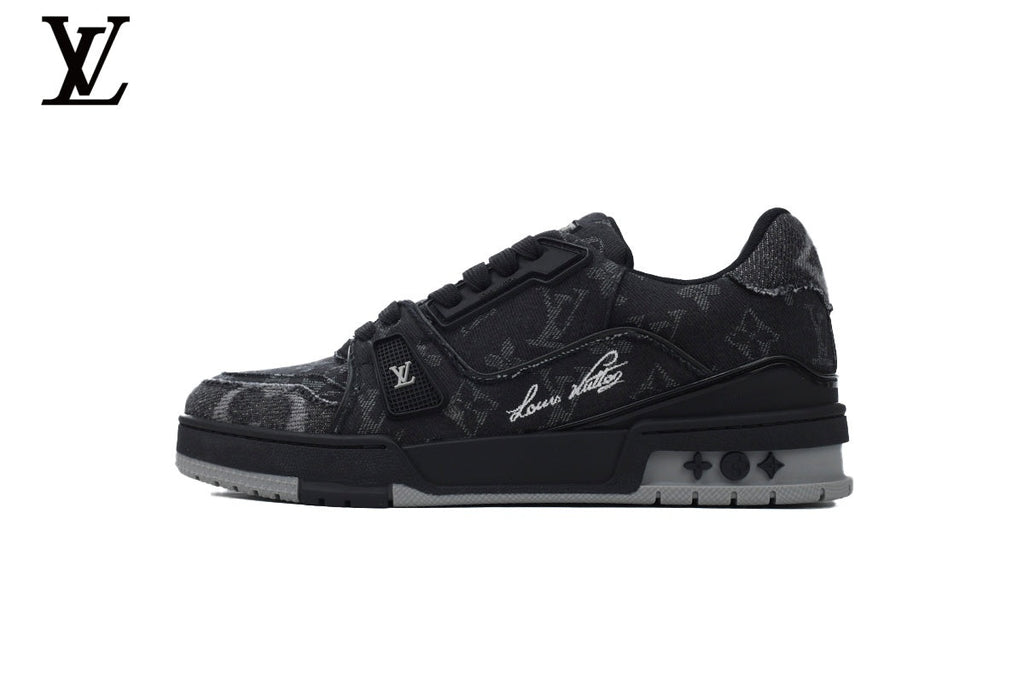 Louis Vuitton Trainer shoes for man  women Sneaker – Black Denim Monogram