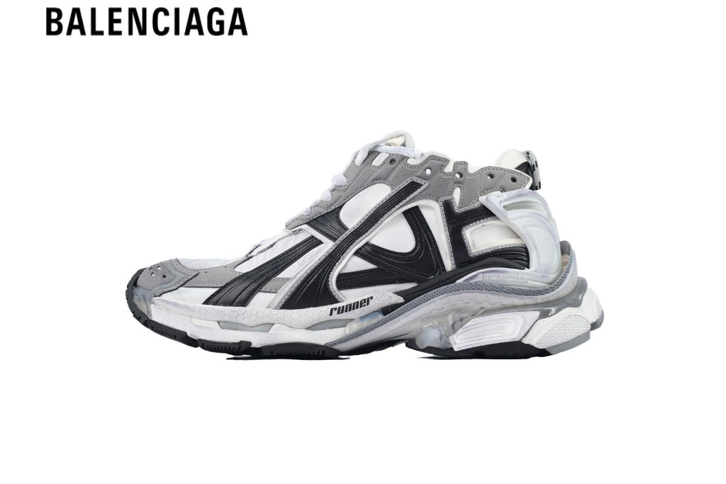 Balenciaga Runner Sneaker — White Mesh, Black & Grey Synthetic Overlays