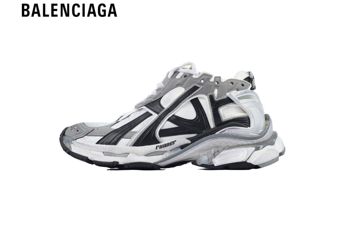 Balenciaga Runner Sneaker — White Mesh, Black & Grey Synthetic Overlays