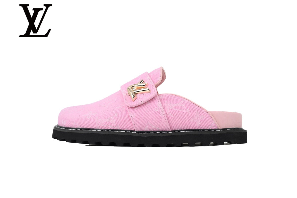 louis vuitton shoes for man  women sneakers Pink Monogram-Pattern Denim Mules | Sizes 35–46