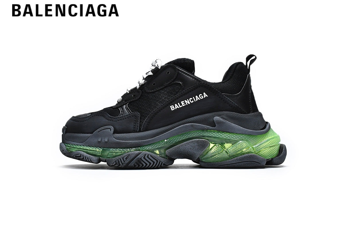 Balenciaga Triple S men's shoes  women sneakers — Black & Green, Clear Sole