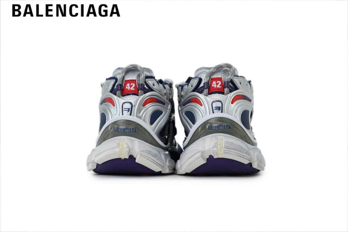 Balenciaga Runner Mid Sneaker — Navy Mesh, Silver, Red & Purple Synthetic Overlays