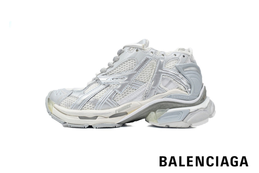 Balenciaga Runner men's shoes  women sneakers– White & Silver