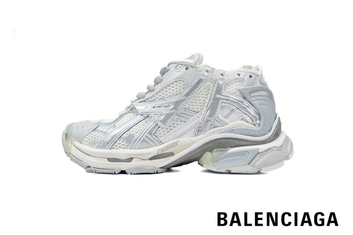 Balenciaga Runner men's shoes  women sneakers– White & Silver
