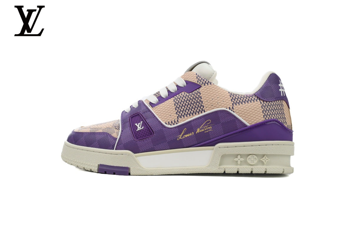 Louis Vuitton Trainer  shoes for man  women Sneaker – Purple Damier Mesh