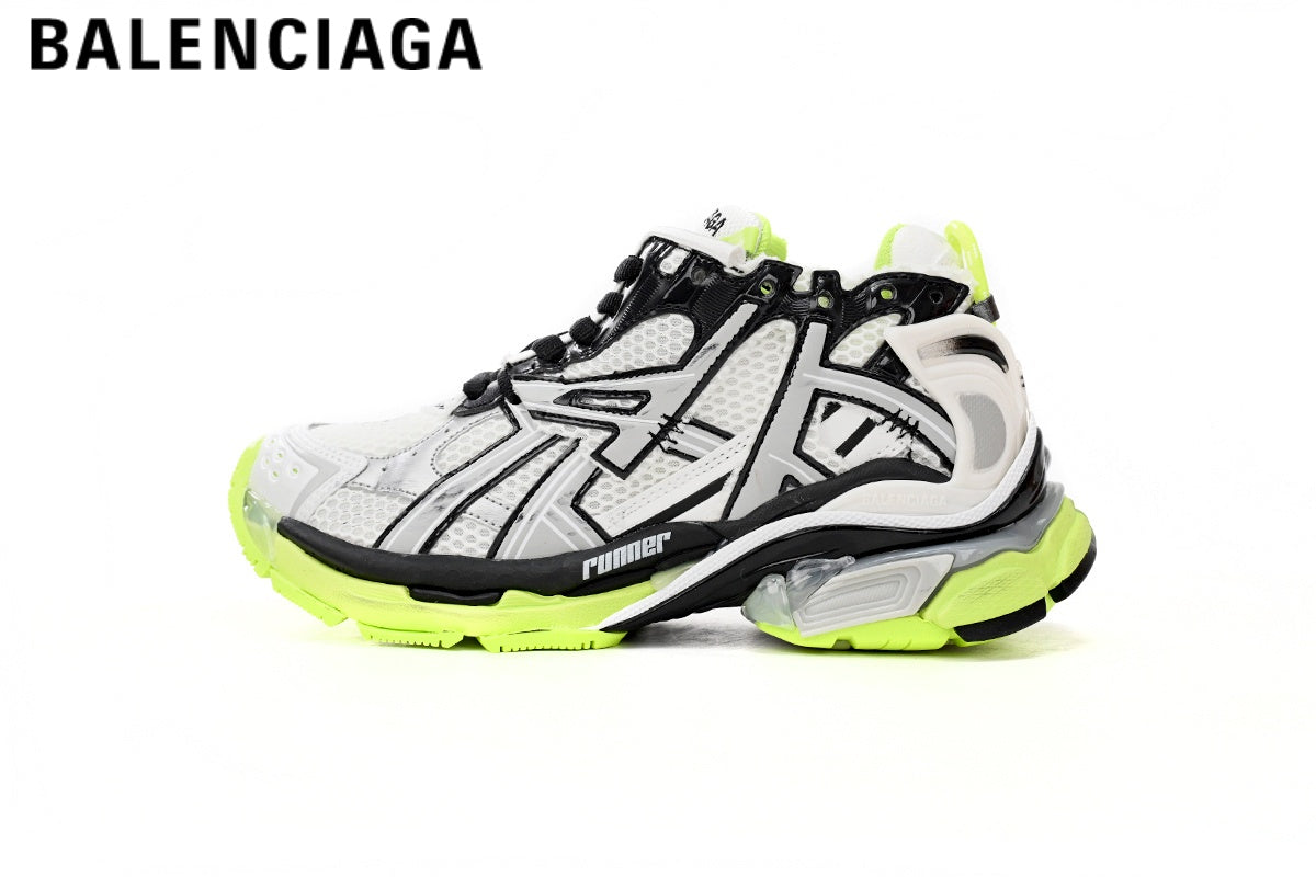 Balenciaga Runner men's shoes  women sneakers— White / Black / Fluorescent Green