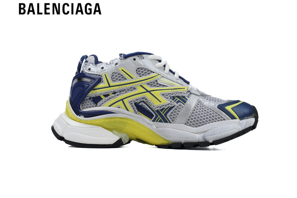 Balenciaga Runner men's shoes  women sneakers — Silver Mesh, Yellow & Navy Synthetic Overlays