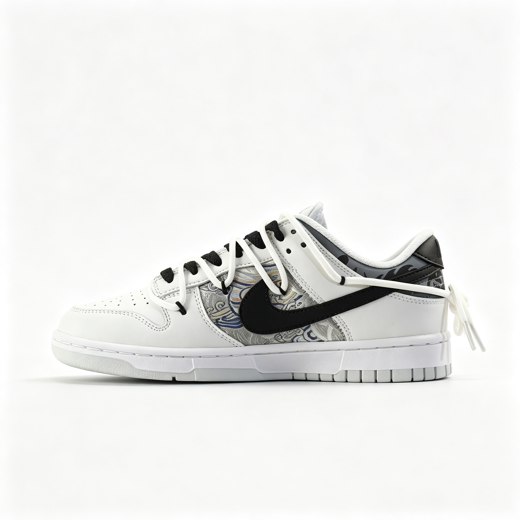 Nike Dunk Low 'Eastern' – Custom White & Black Chinese-Style Pattern Deconstructed Sneakers