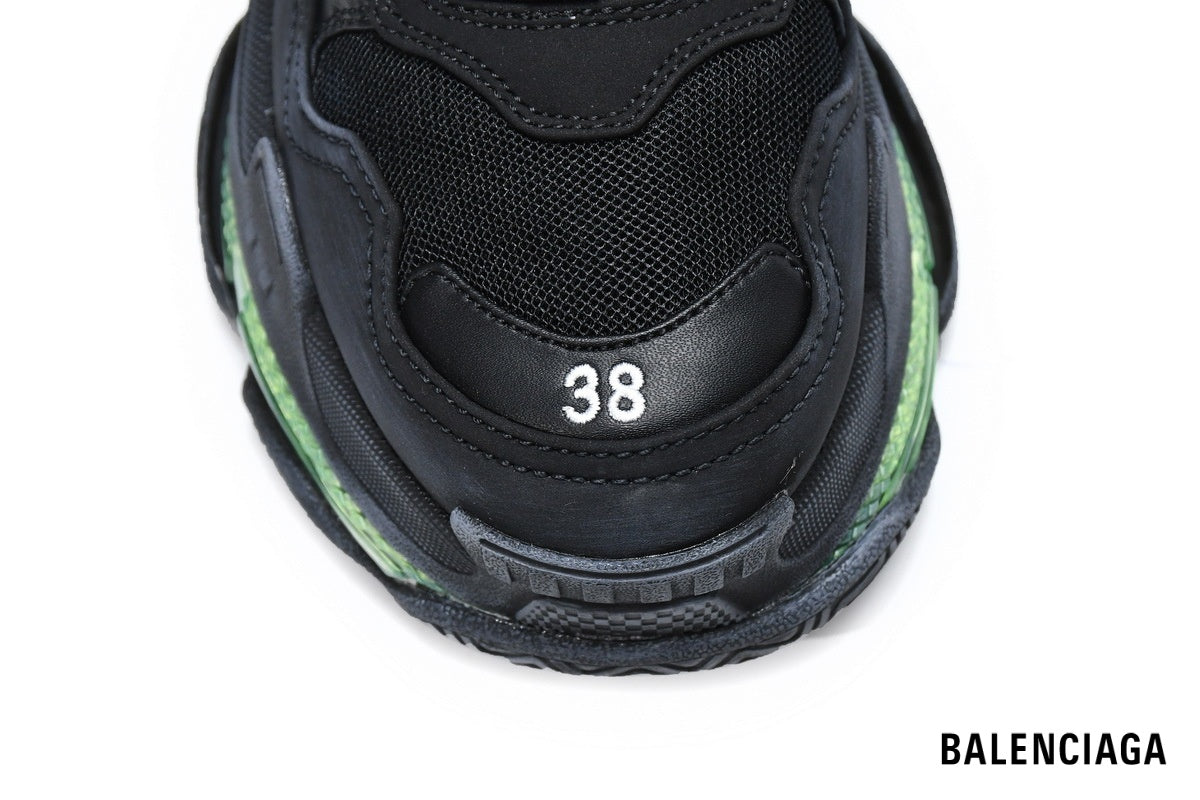 Balenciaga Triple S men's shoes  women sneakers – Black, Green & Clear Sole