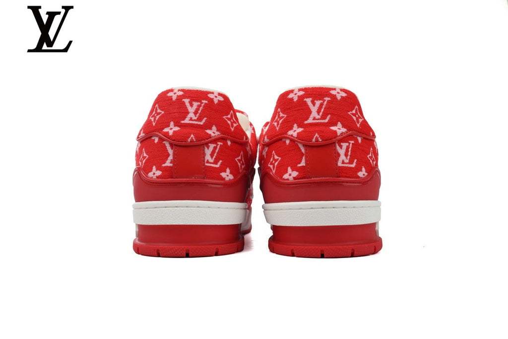 Louis Vuitton Trainer  shoes for man  women Sneaker – Red Monogram Textile