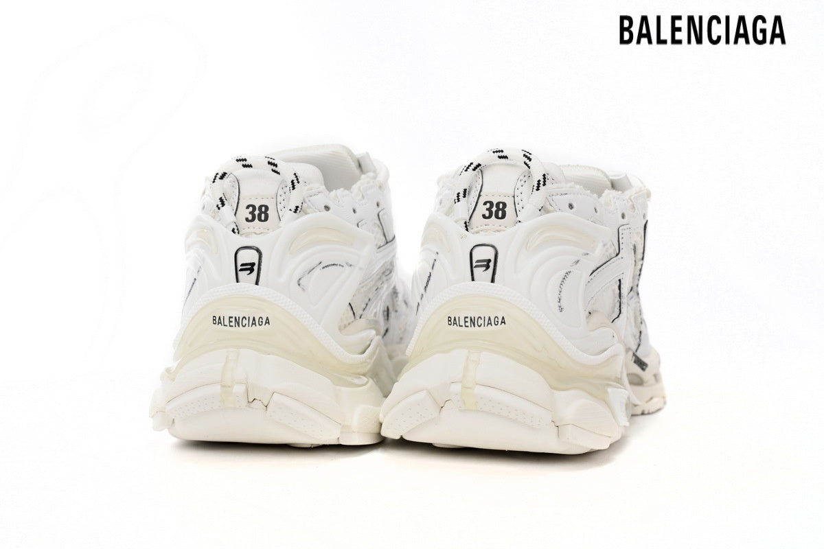 Balenciaga Runner Mid men's shoes  women sneakers White Distressed