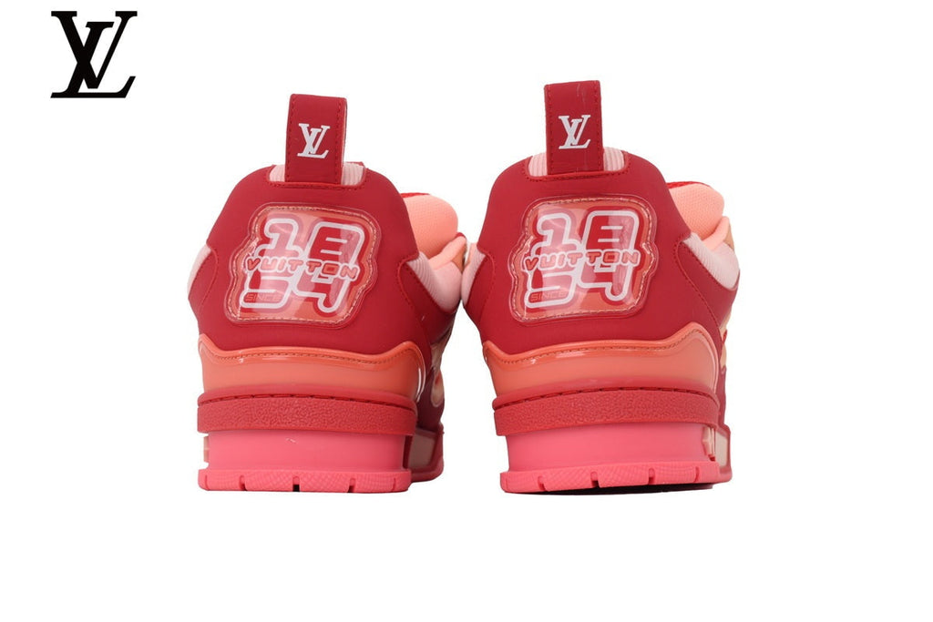 Louis Vuitton Trainer  shoes for man  women Sneaker – Red & Peach Mesh & Leather