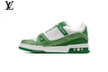 Louis Vuitton LV shoes for man  women Trainer Sneaker – White & Green Rhinestone